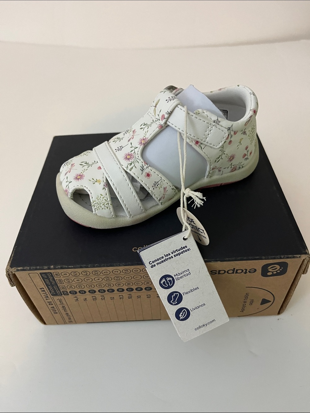 pediped White Floral Leather Sandal with Pink & Green Accents